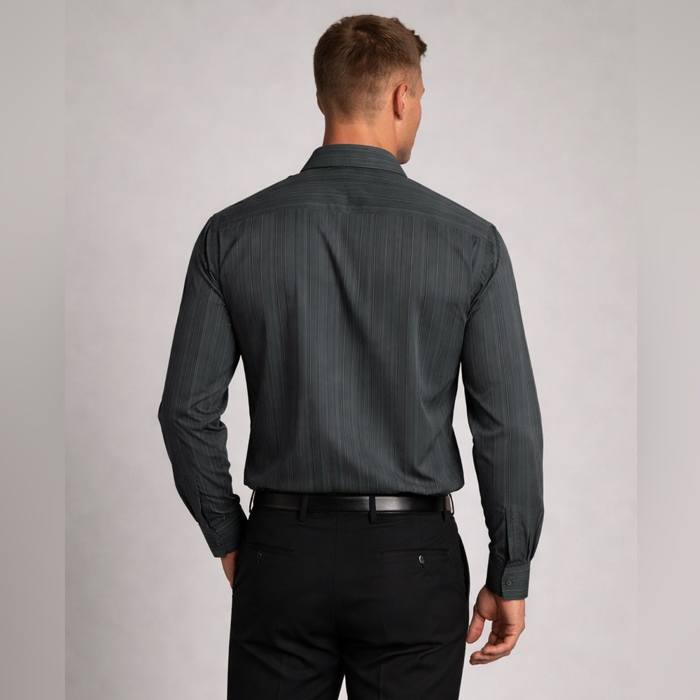 Armani Collezioni Mens XL Charcoal Stripe Button Up Dress Shirt - Picture 3 of 10